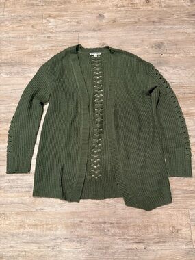 Moral Fiber Olive Green Cut Out Open Cardigan